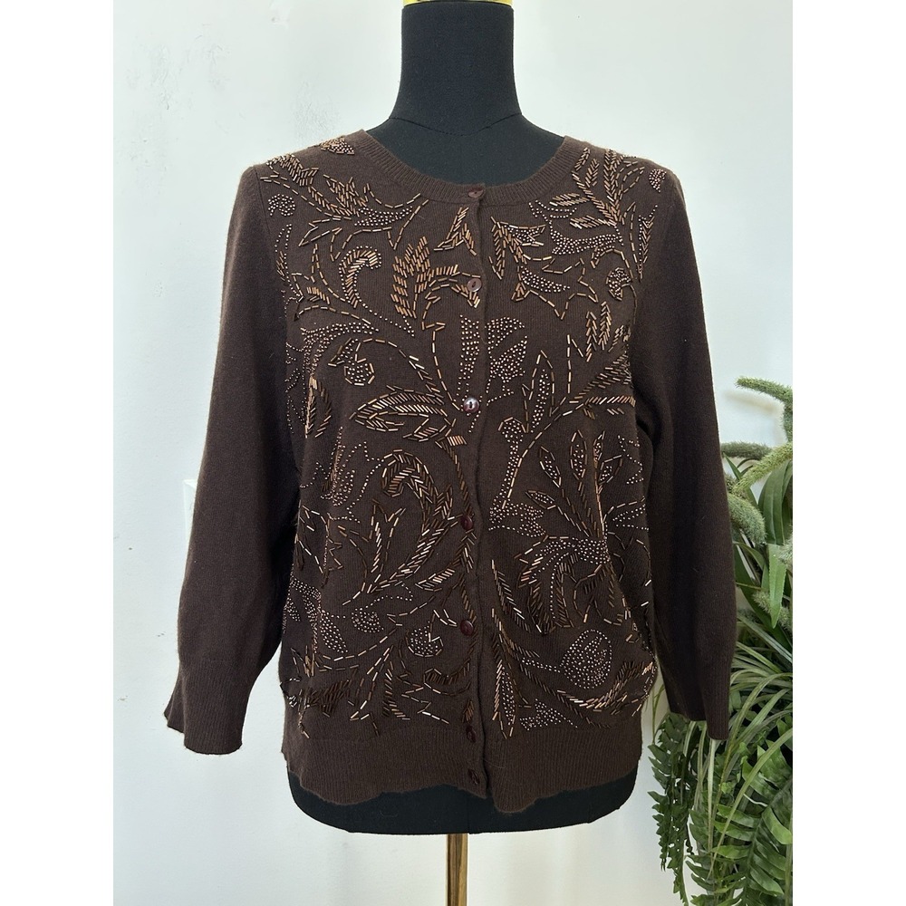 White + Warren 100% Cashmere Button Brown Cardigan Sweater Preppy QuietLuxury XL